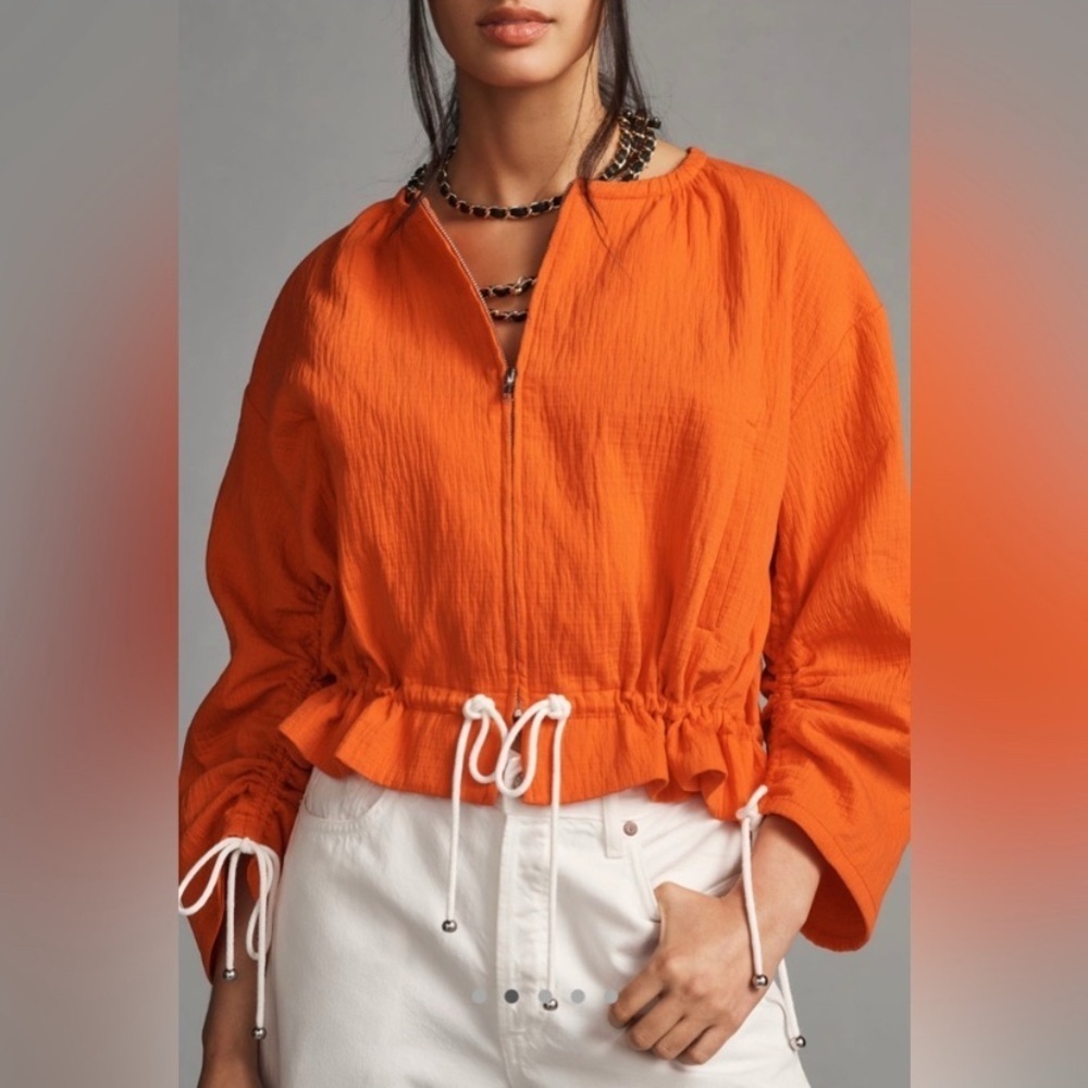 Anthropologie Maeve Beach Parachute Bomber Jacket in Orange - XL